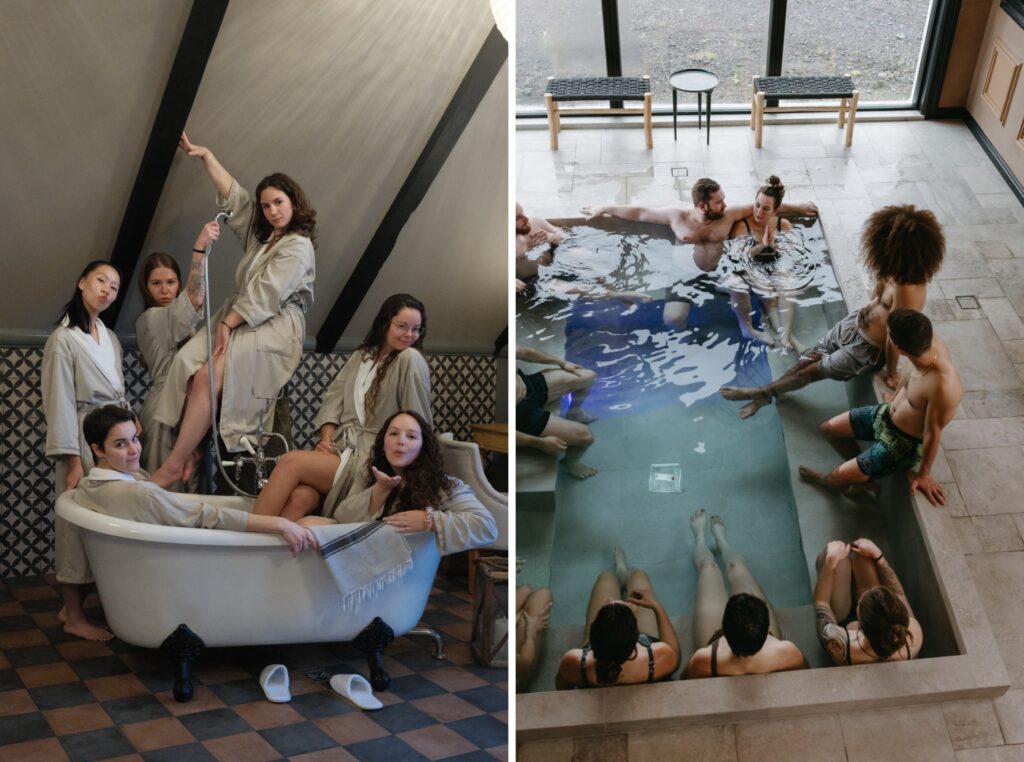 The bridesmaids and groomsmen spending time in the Skalakot Manor Hotel Spa before the wedding