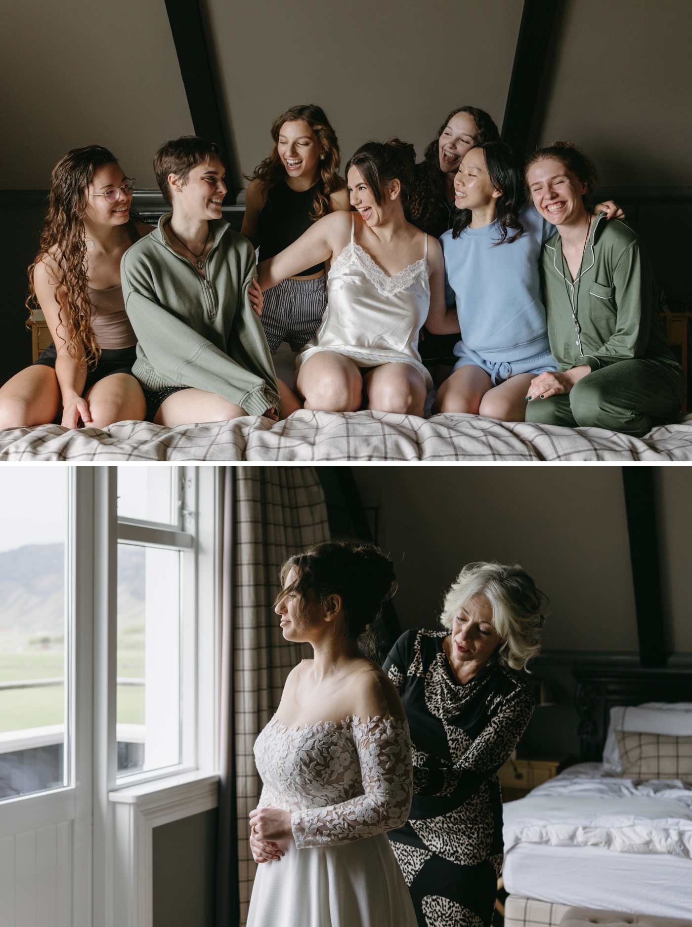 Bridesmaids getting ready together in the Master Suite of Skalakot Manor Hotel