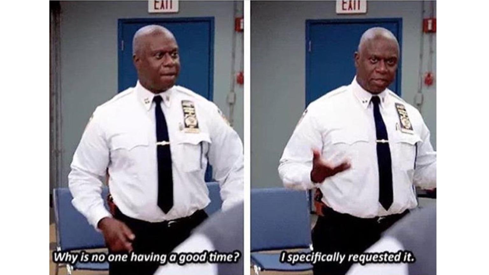 A screencap of Captain Holt from Brooklyn 99, The Night Shift 