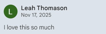 A screenshot of a comment on a Google Doc saying "I love this so much"