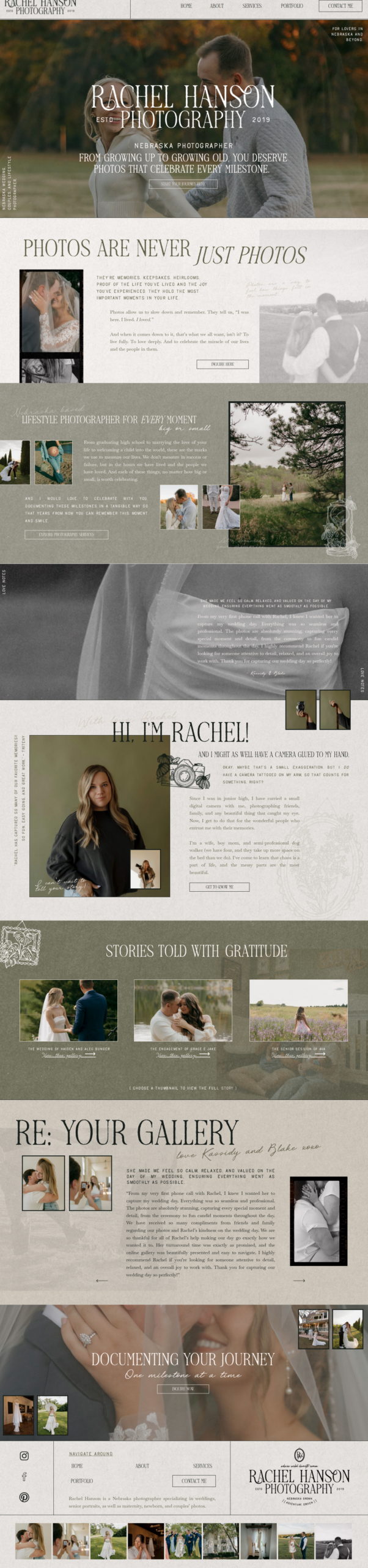 A screenshot of a Nebraska photographer's website, designed by Wild Cacti Creative